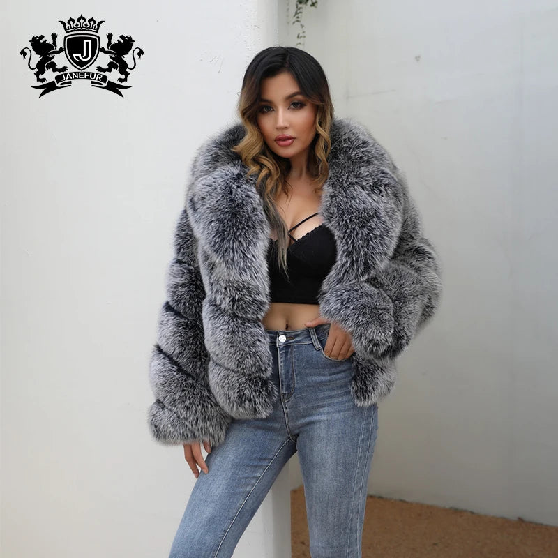 Silver Fox Fur European and American Style Real Fur Coat for Young Women