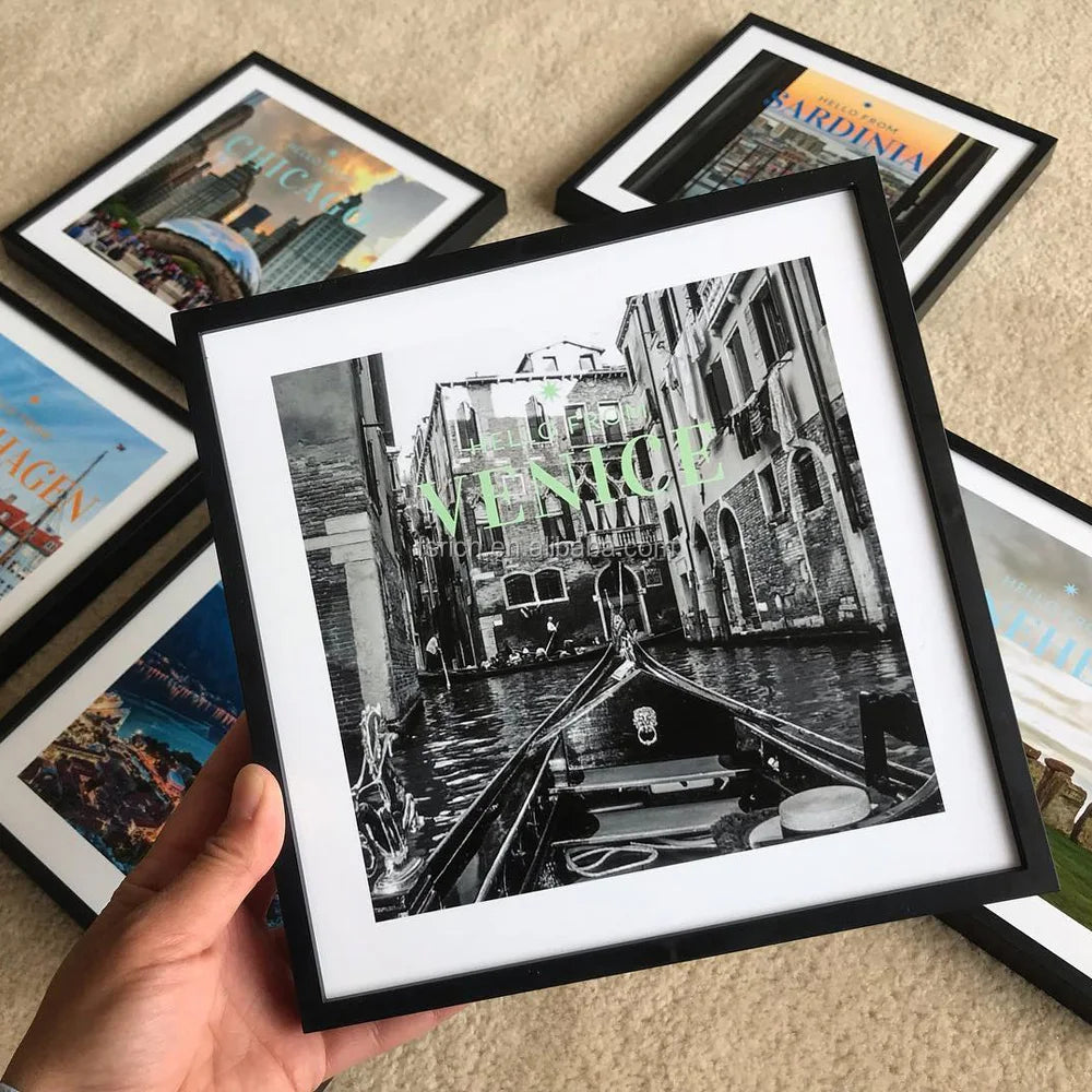 Customized Light Picture Frame 8"x8" Art Display Black White Creative Office Restickable Photo Frames Tiles With Mat for Gift