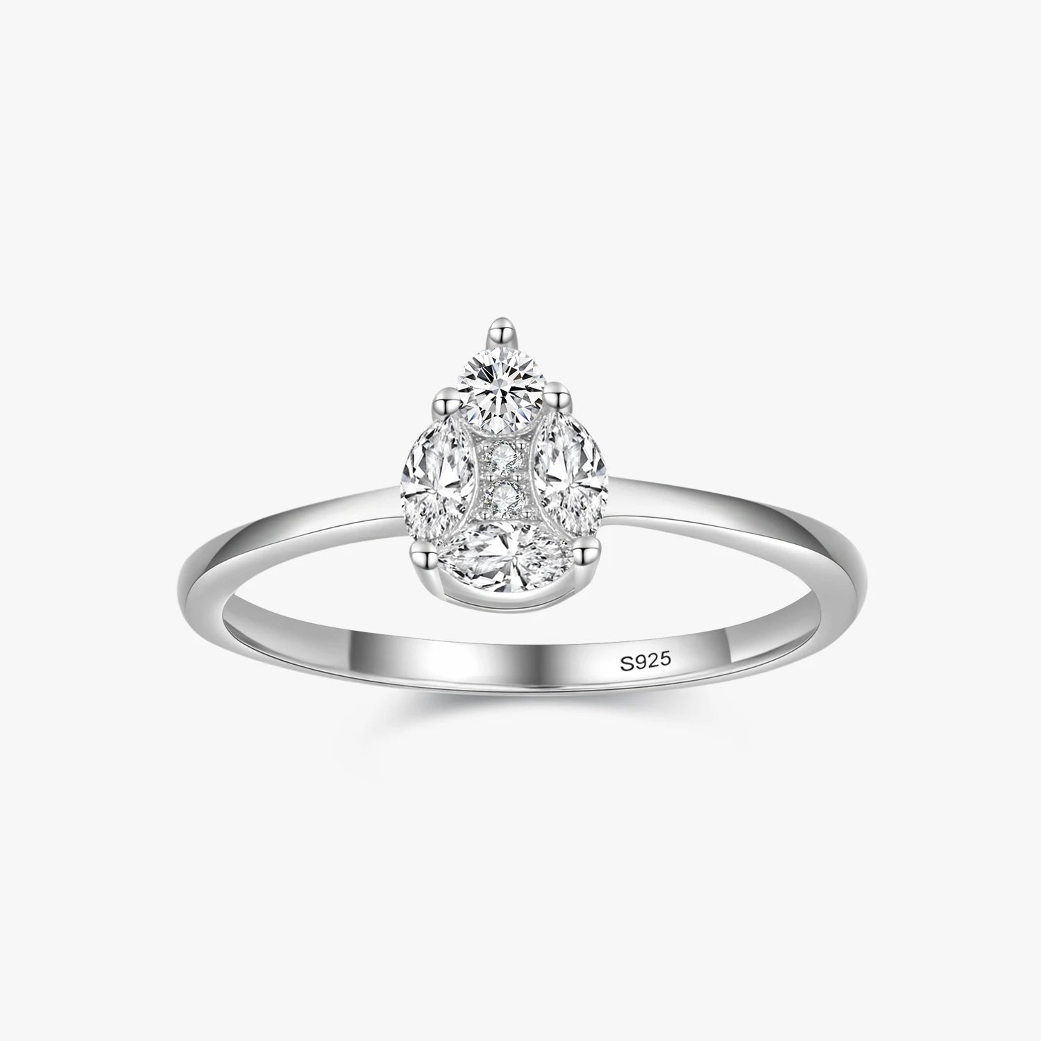 Ailmay New Sale Authentic 925 Sterling Silver Fashion Luxury Clear Zircon Drop Shape Rings for Women Romantic Wedding Jewelry