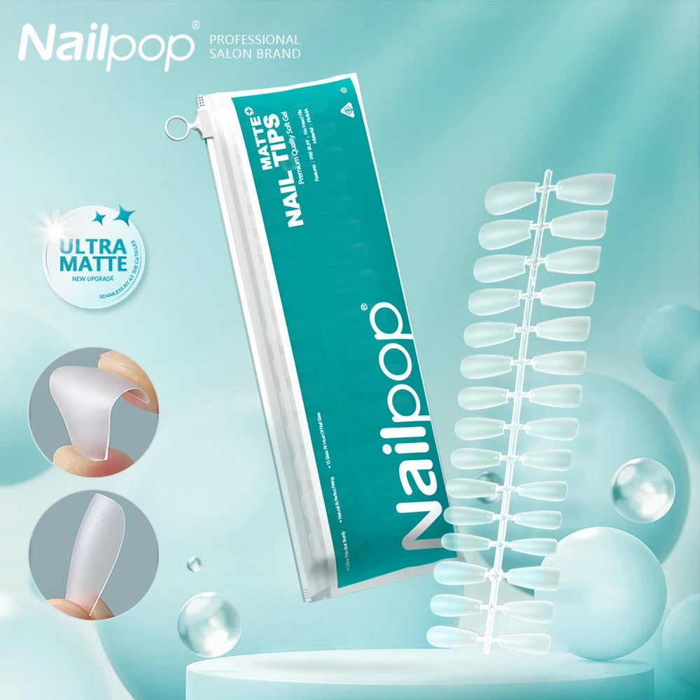 Nailpop Double-Sided Press-On Full Cover Short Nail Extensions 15 Sizes Pre-Formed Acrylic Fake Nails French Matte Soak Kids