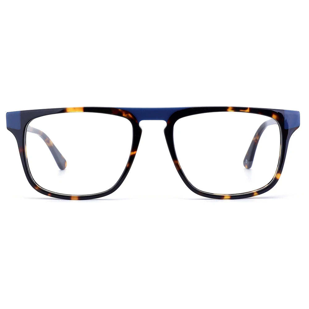 Fashion Flat Top Leopard Single Bridge Acetate Eyeglasses Frames Laminate Acetate Optical Glasses Frames for Men for Women