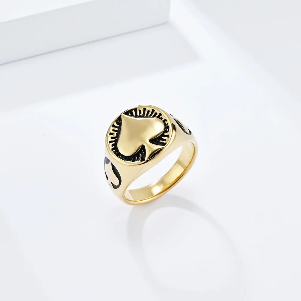 Fine Jewelry Trendy Poker Ace of Spades Rings for Men Stainless Steel 18k Gold Plated Wholesale Chunky Rings Lot