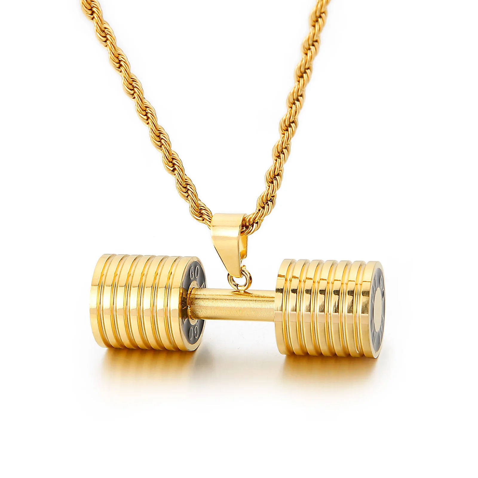 KALEN Domineering Fashion Sports Stainless Steel Dumbbell Pendant Necklace