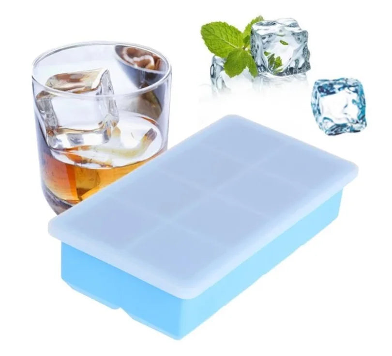 Hot Selling Silicone Easy-release Ice Cube Tray Food Grade 8 Cavities Silicone Ice Mold With Lids for Whisky Beer