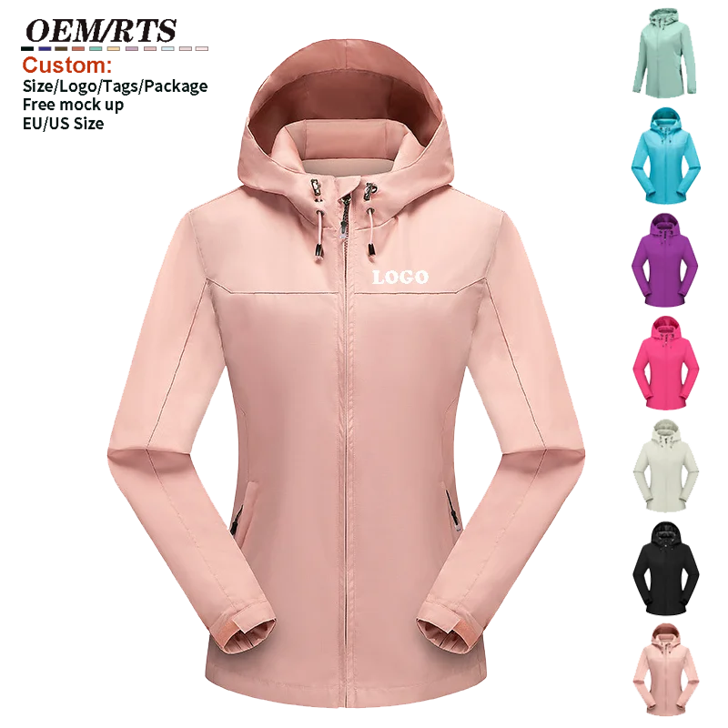 Custom logo Women's Raincoats Lightweight Waterproof Windproof Adjustable Windbreaker Rain Jackets Hooded with Pockets S-XXL