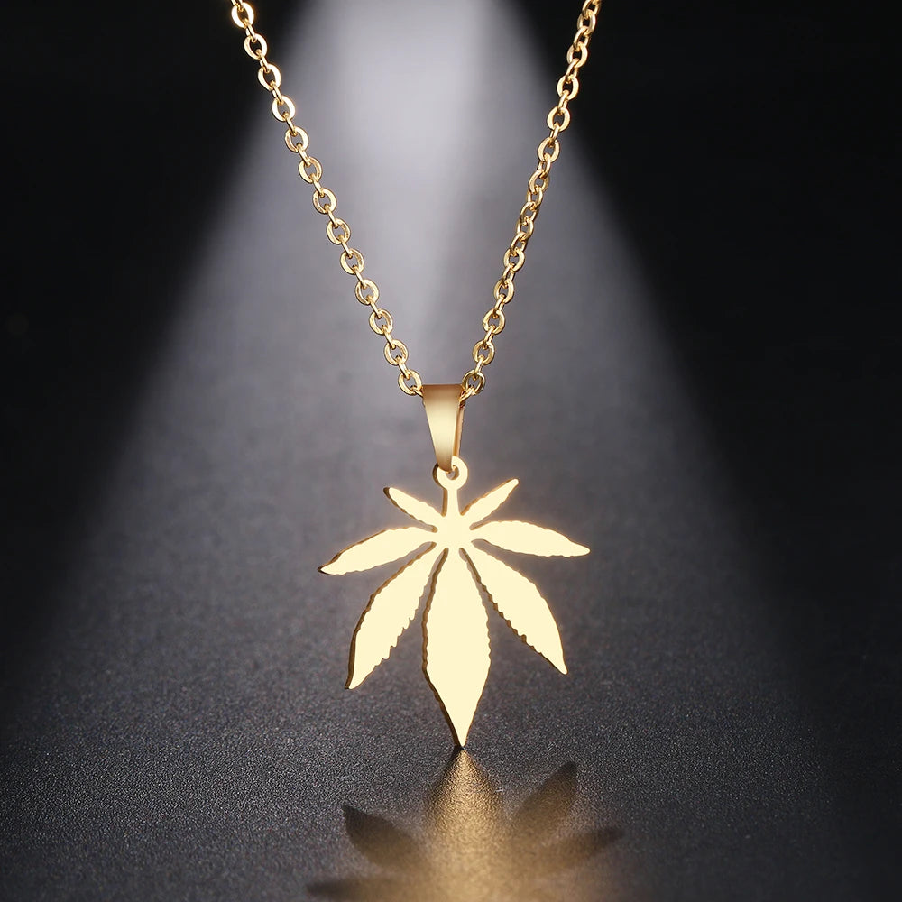 CAOSHI Jewelry Accessories Gold Silver Color Leaf Link Chain Leaf Necklace for Women Men Girls Maple Leaf Pendant Charm Necklace