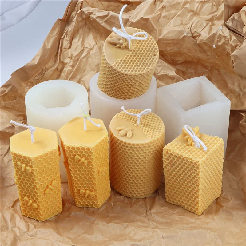 DM680 3D Cylinder Honeycomb Candle Silicone Molds Casting Resin Beehive Moulds for Homemade Beeswax Candle Soaps Making