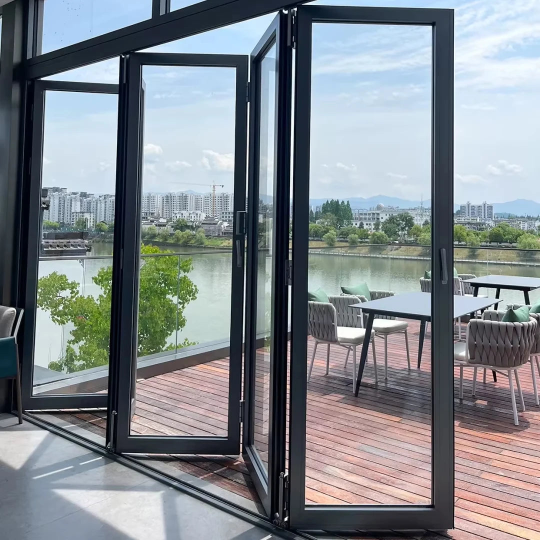 Customized Waterproof Soundproof Hurricane Impact Resistant Aluminum Alloy Sliding Bi-Fold Doors Double Tempered Glass Outdoor