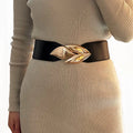 Women's Fashion PU Leather Stretch Belt Gold Leaf and Skirt Sweater Coat Decoration