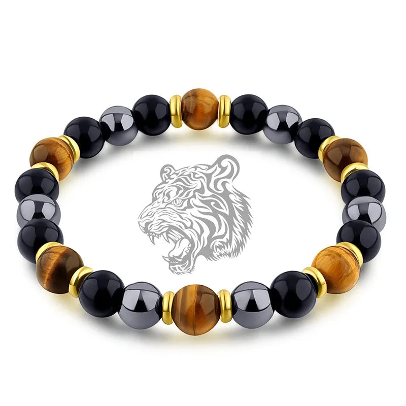 Hematite Tiger Eye Stone Rose Quartz Bracelet Triple Protection Magnetic Energy Bracelet