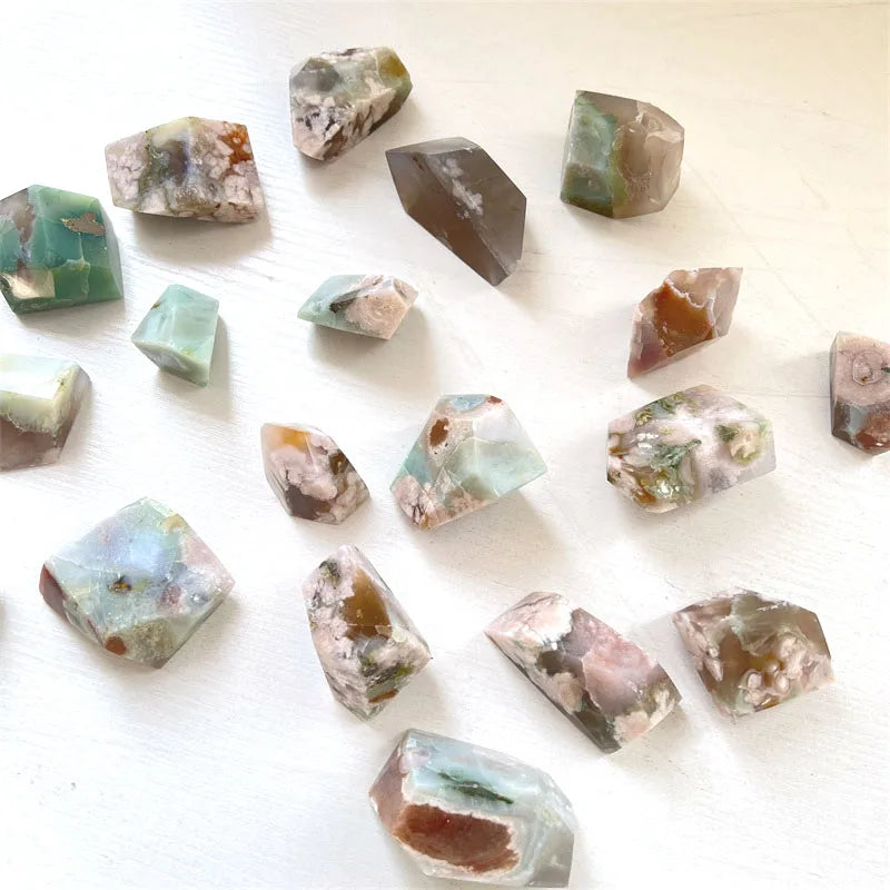 Green Flower Agate Free Form Healing Gemstone Crystal Green Cherry Blossoms Agate Free Form Mineral Specimen