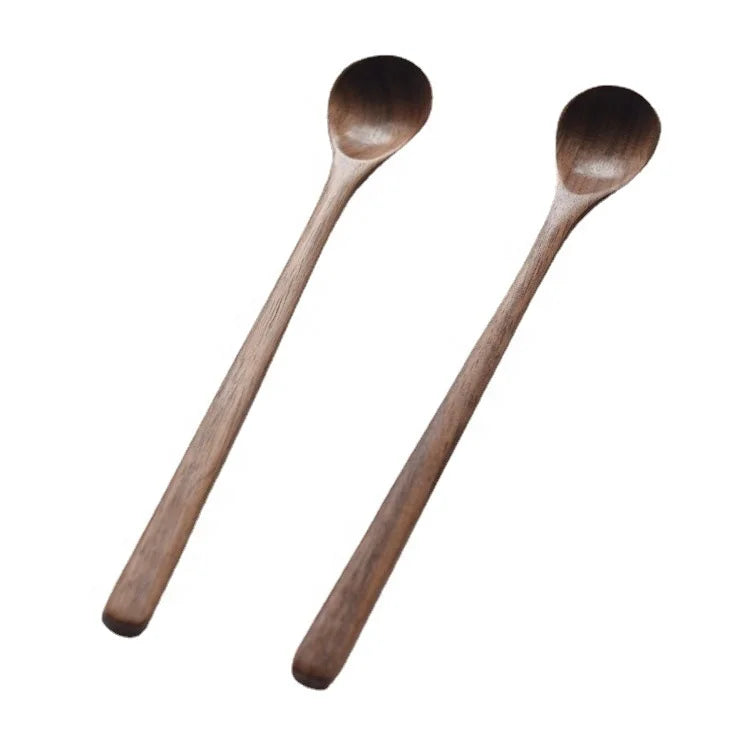 Black Walnut Wood Thin Mixing Spoon with Long Handle