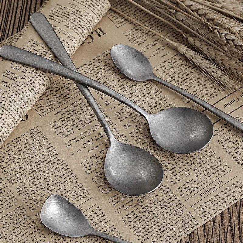 Food Grade Vintage Style Cutlery Set Retro Tableware Stainless Steel Dessert Spoon Silverware Dinnerware Utensil Knife Fork