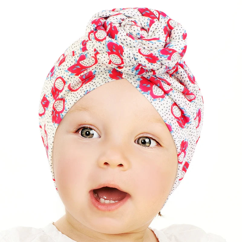 Wholesale Custom Logo Hair Accessories Soft Girl Newborn Colorful Turban Cotton Spandex Headband Floral Turbans for Baby