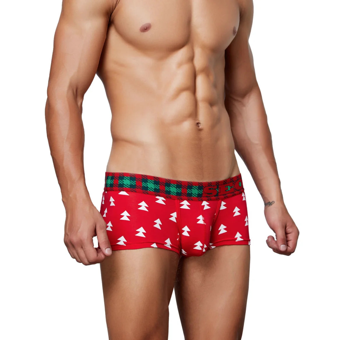 Wholesale Men's Mid-rise Cotton Boxer Underwear Breathable Knitted Fabric Christmas Style Middle Waist Men's Briefs Boxers