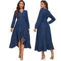 Y218515 Trendy Plus Size Denim Dresses Women Casual Lace up Long Sleeve Irregular Long Dress Women Jeans Dresses for Ladies