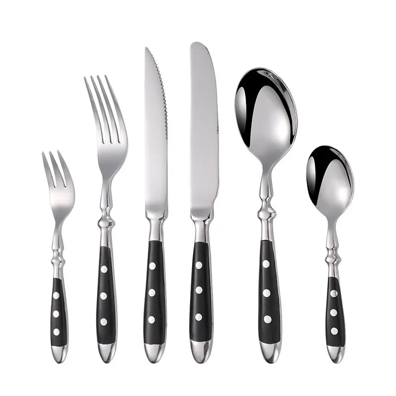 Stainless Steel Flatware Set Rivet Handle Silverware Set Wedding Cutlery Set With Black Handles