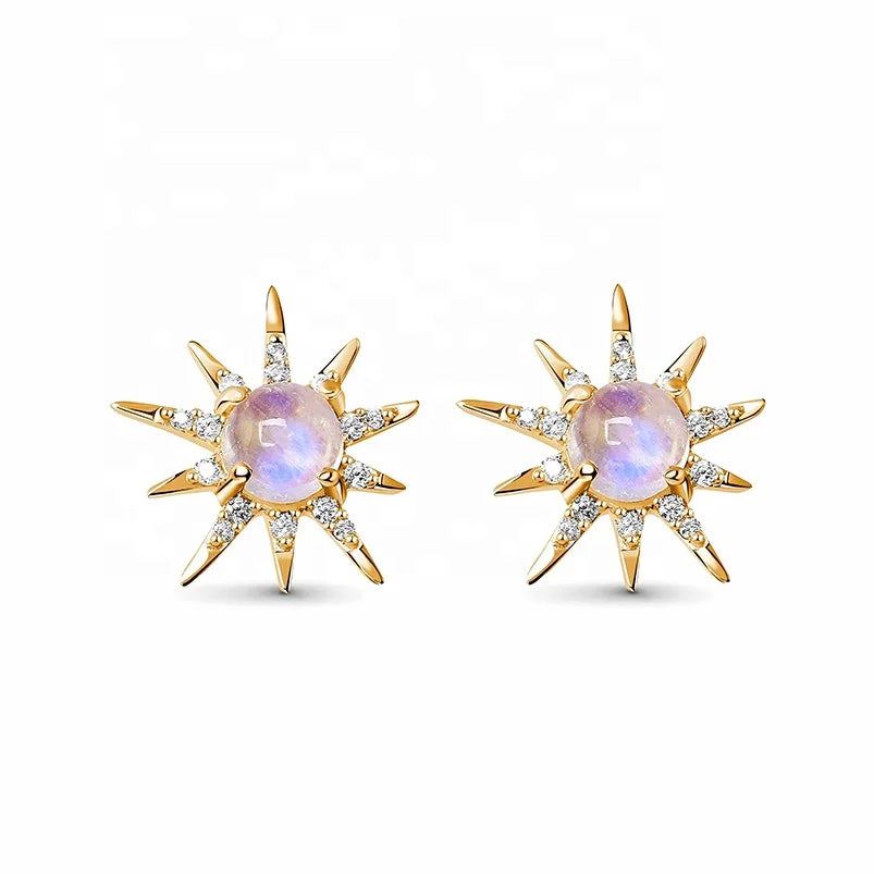 Gemnel Luxury Jewelry 925 Silver 18k Gold Starlight Moonstone Natural Gemstone Studs Earrings