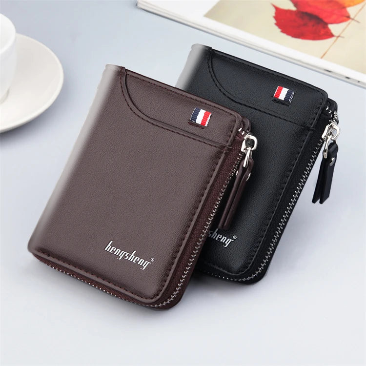 High Quality Custom Sport Bifold Stripe Slim European Short Wallet Leather for Men MegaBDM