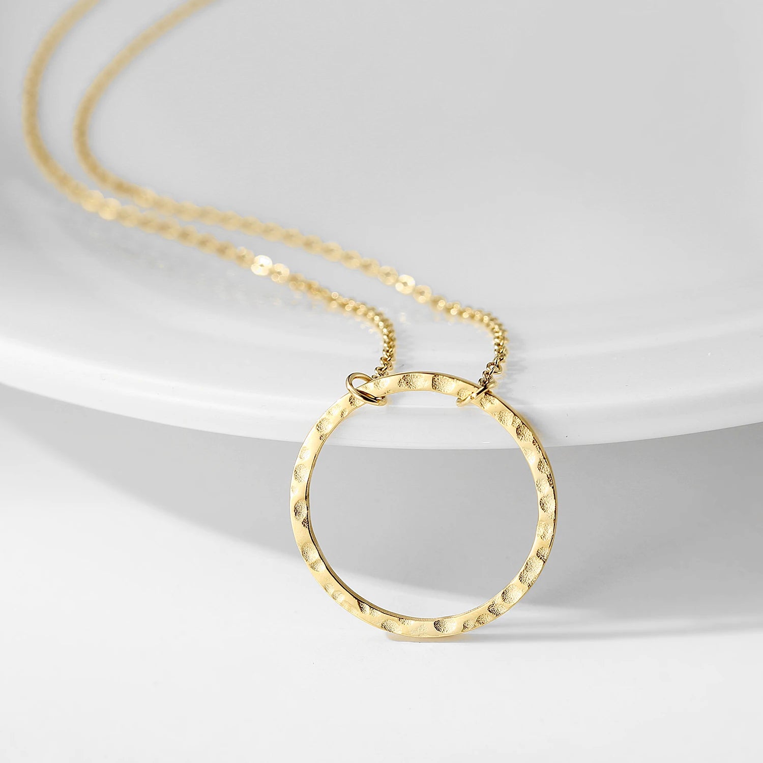 Hot Selling Silver Gold Color 316L Stainless Steel 20MM Harmmered Circle Pendant Necklace