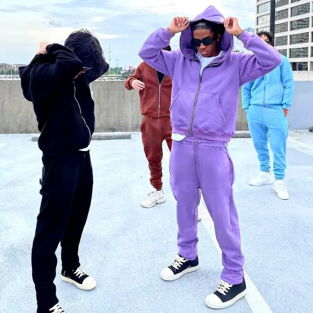 OEM Wholesale Custom Men Joggers Suits Two Piece Set Tracksuits Full Zip up Hoodie and Jogger Set Heavyweight Sweatsuit