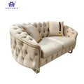 Winforce Elegant Metal Legs 2 Seater Living Room Sofa Modern Luxury Cream Couches Velvet Hotel Lobby Chesterfield Sofa Loveseat