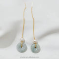 Korean Version of Natural Freshwater Pearl Earrings All-Match Jade 14K Gold Long Section Adjustable Handmade Earrings