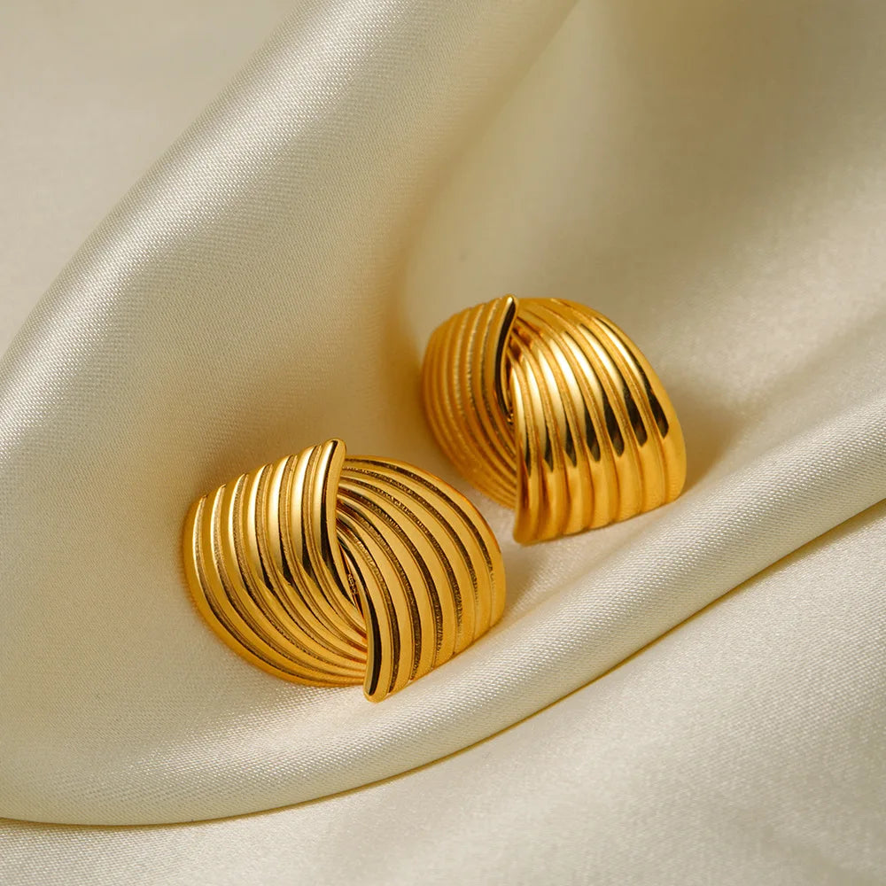 Fashion Ins Style Striped Texture Alternating Earrings Creative Personalized Trend Anti Tarnish Stainless Steel Earrings Jewelry