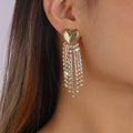 European Statement Metal Love Heart Tennis Chain Tassel Earrings Chic Gold Plated Smooth Heart Fringe Earrings