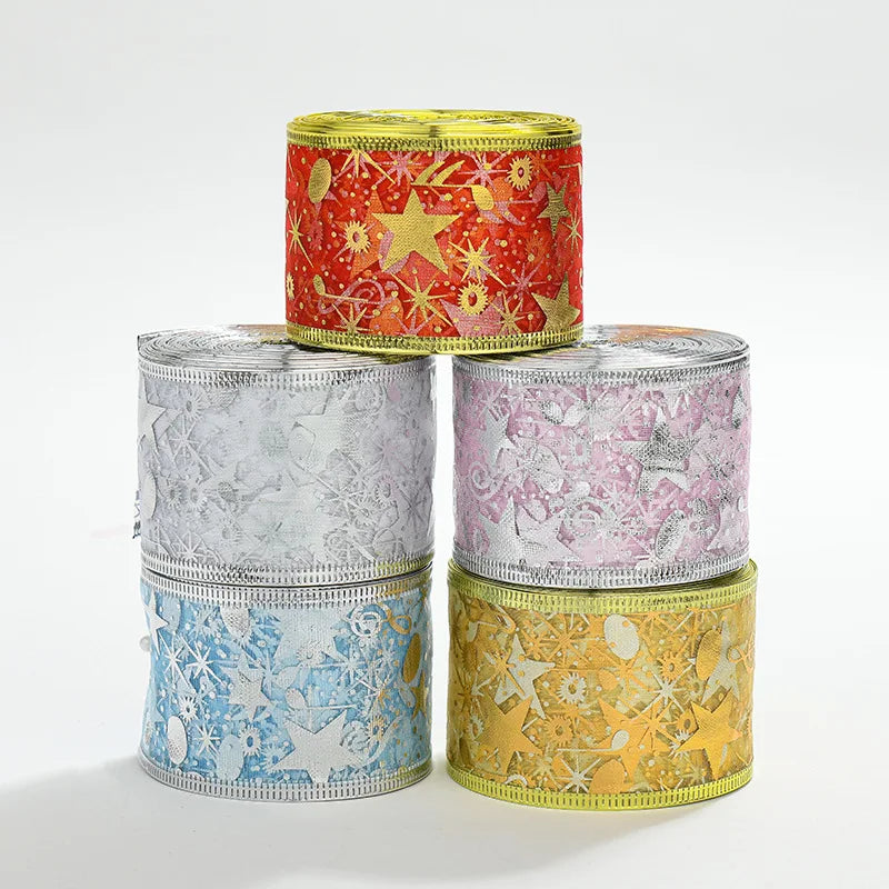High Quality Double Layer Hot Stamping Printing Mesh Christmas Ribbon Wholesale Christmas Wired Ribbon