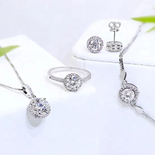 0.5ct White Gold Plated Jewelry Sets 925 Sterling Silver Moissante Jewelry VVS White D Color Bridal Jewelry Set for Wedding