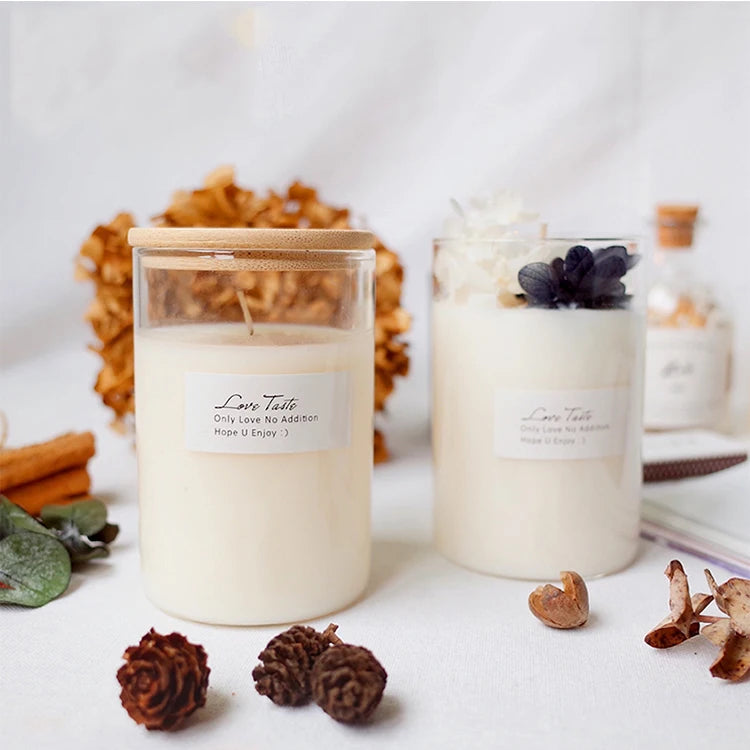 Wholesale Unique Gifts Office Home Decoration Round Bamboo Wooden Lid Scented Tins Glass Container for Candle Making