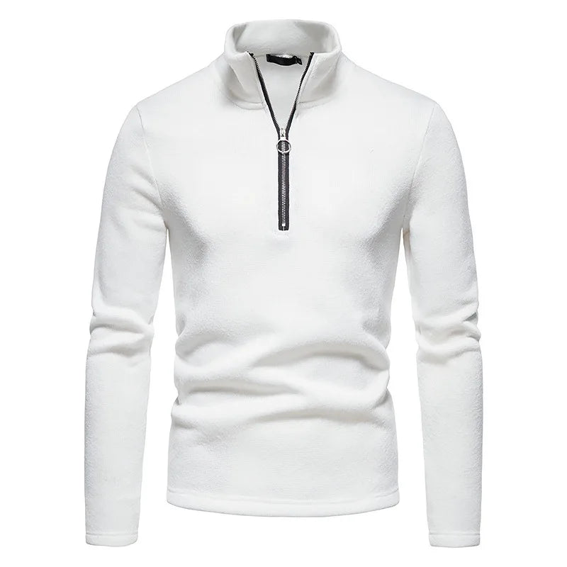 European and American Mens Sweater Placket Zipper Design Solid Color High Neck Bottom  Knitted Shirt
