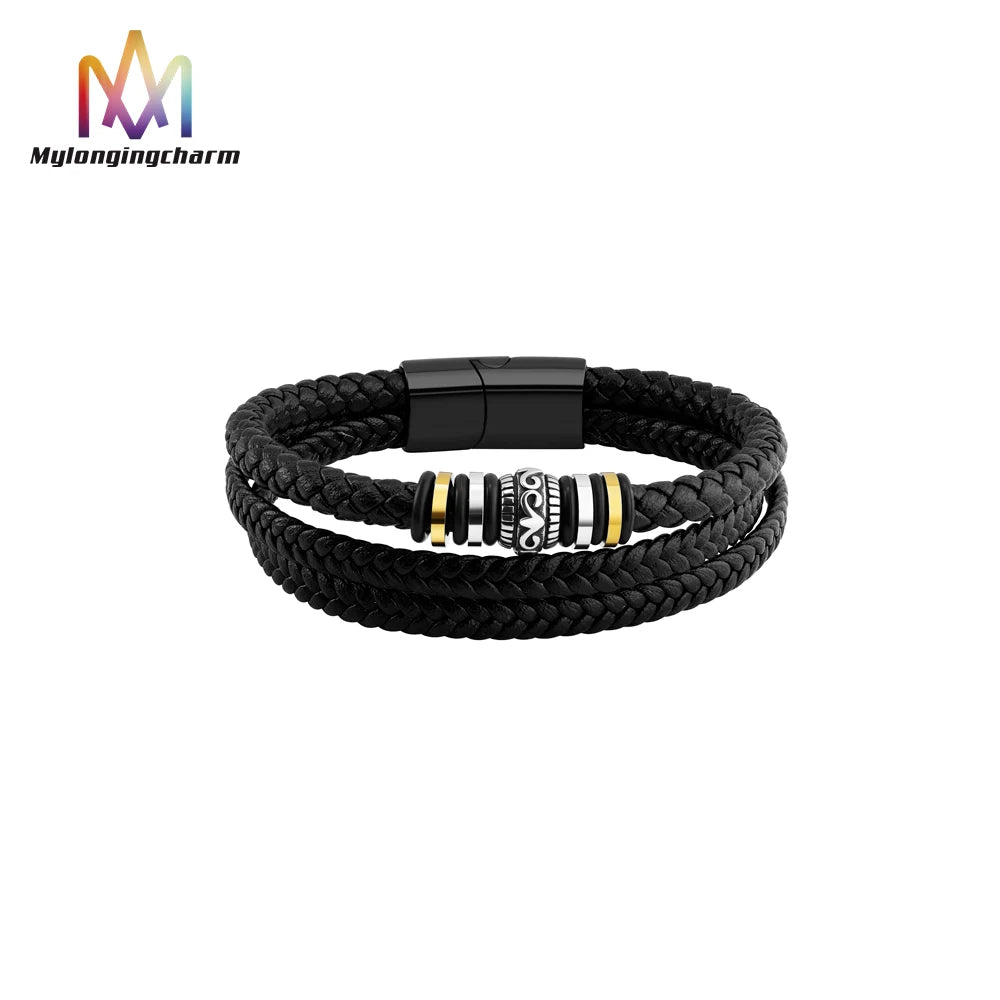 Hot Selling Men's Fashion Charm Bracelets Stacking and Layering Braided Triple Three Layer Design Gift Idea