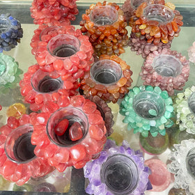 Customized Rough Crystal Stone Candlestick Crystal Agate Crystal Tumbled Stone Candleholder