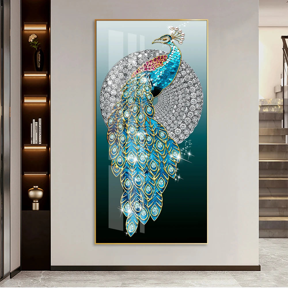 Noble Blue Peacock Art Poster Canvas Painting Wall Poster Picture Living Room Bedroom Wall Painting Home Decor