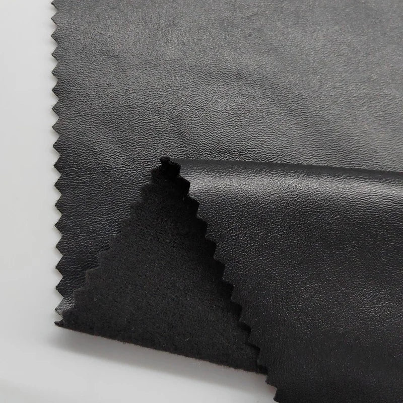 Black 4 Way Stretch PU Elastic Fake Faux Leather Fabrics Customized for Garment Coats Pants Leggings Dresses Accessory Use