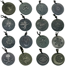 Wholesale Cheap Price Natural Stone Shungite Round and Cross Shaped Pendant Necklace for EMF Protection