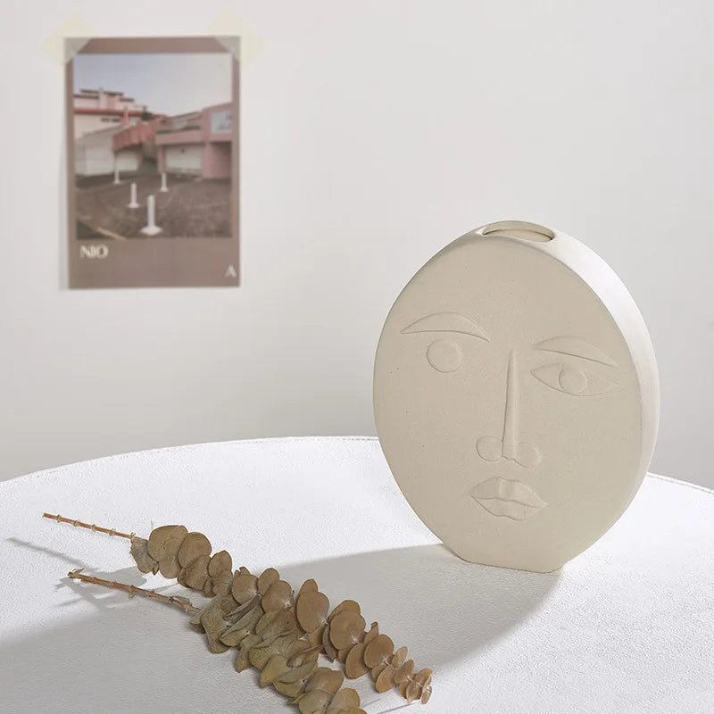 Contemporary Design Modern Flower Vase Abstract Human Face Nordic Ceramic Desktop Vase New Design Style