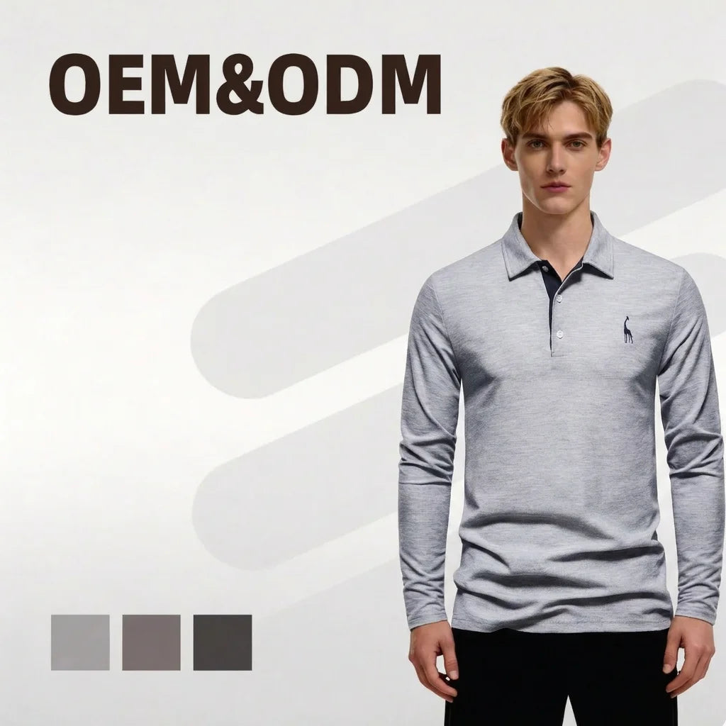 Custom Logo Long Sleeve Men's Casual Solid Pattern Quick Dry Long Sleeve Polo Shirt with Embroidery