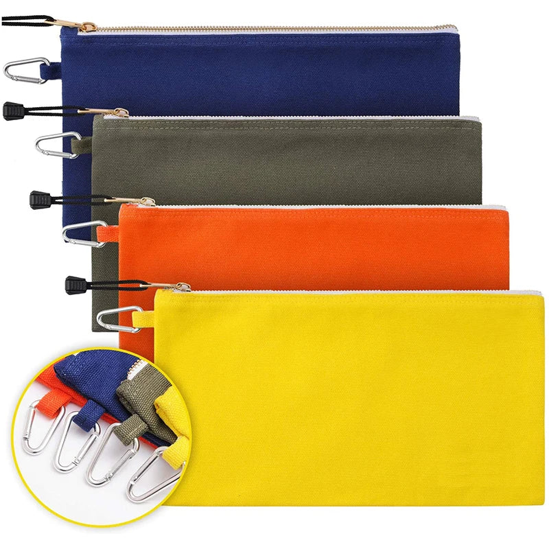 Professional Heavy Duty Cotton Makeup Tool Storage Bag With Zipper and Carabiner Clip Small Canvas Tools Pouch