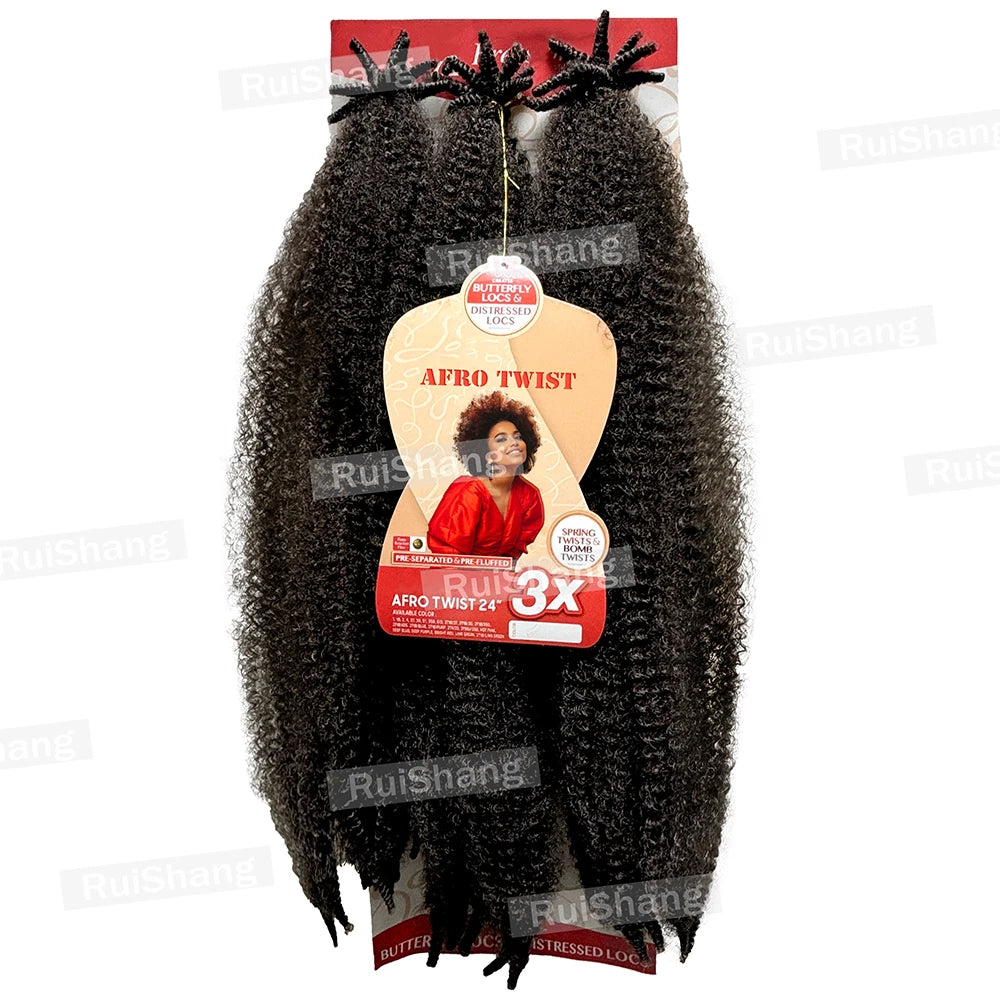 3X Pre-Separated Afro Twist Crochet Hair AFRO Kinky Marley Spring Hair Extensions 24'' Pre-fluffed Synthetic Braiding Hair