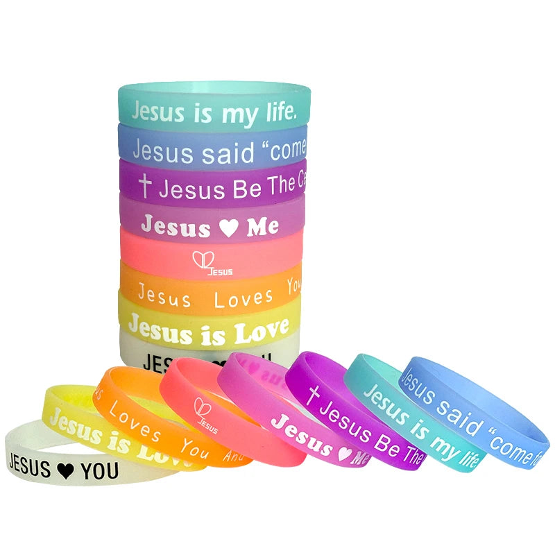 Jesus Silicone Promotional Religious Environmental Friendly Wristband Printed Design Customizable Luminous Bracelet for Event