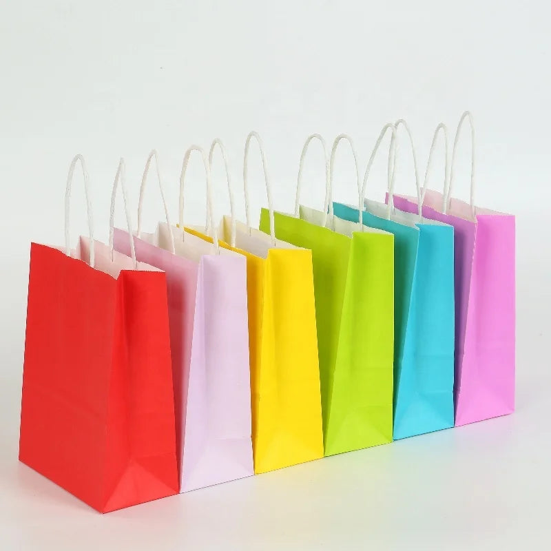Orange Kraft Paper Bags With Handles 5.91*3.15*8.27in Small Kraft Paper Gift Bags for Pack Birthday Party Favors Gifts