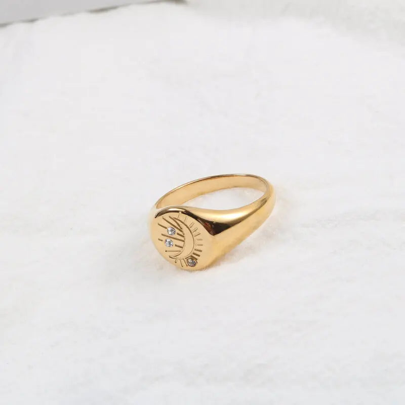 Joolim Jewelry Wholesale 18K Gold Plated Moon Star Zirconia Stainless Steel Rings for Women Rings