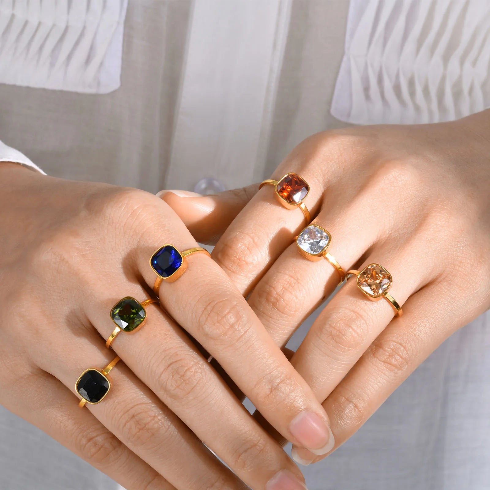 Latest Luxury Vintage Adjustable French Multiple Colors Zircon Titanium Steel Women Jewelry Ring