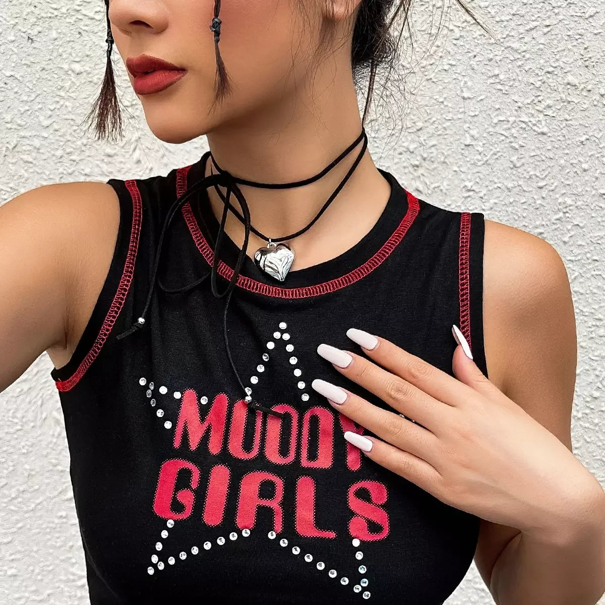 SHIXIN Creative Sweet Cool Love Heart Pendant Necklace Women Wed Goth Knotted Bowknot Adjustable Chain Y2K Jewelry Accessories