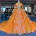 Jancember XS096 Chic Orange Long Sleeve Sequins Ball Gown Evening Party Dresses