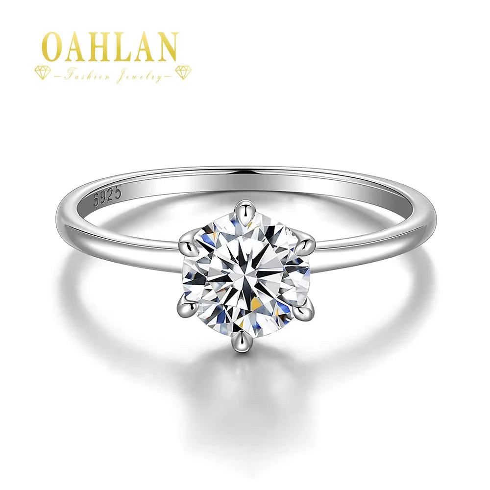 OAHLAN Stylish Real 1ct Moissanite Engagement Rings for Women S925 Sterling Silver Wedding Bands Jewelry With Certificate