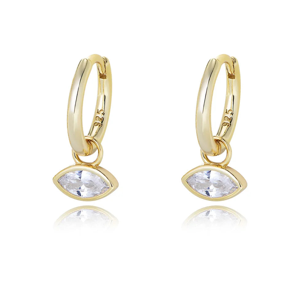 Fashion Dangle Earrings 925 Sterling Silver Marquise Eye Shaped Zircon Gold Plated Hoop Earrings for Women